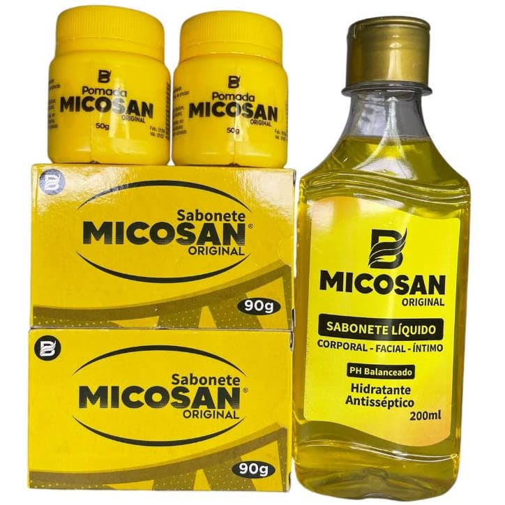 Kit Micosan Clareador com 2 Pomadas 2 Sabonete em Barra e 1 Sabonete Líquido Baruc Cosméticos