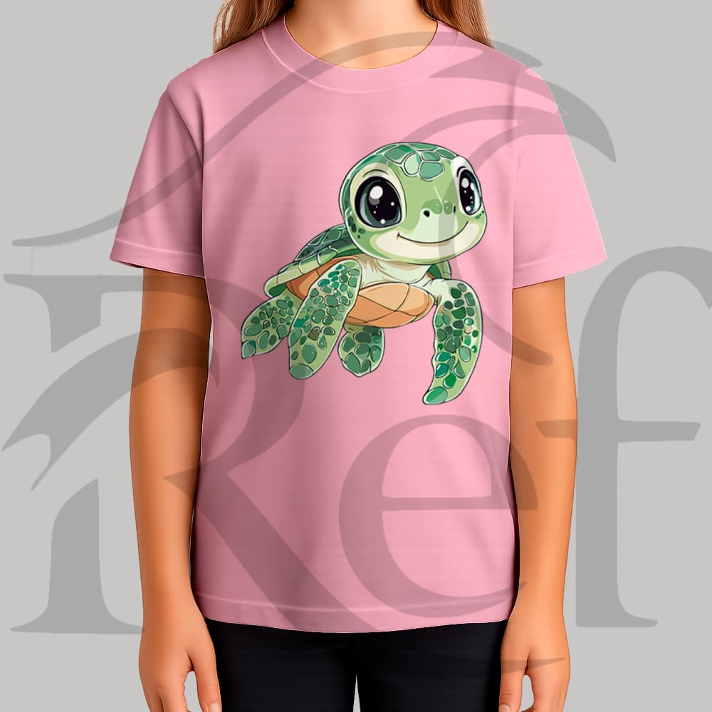 Camiseta Camisa Infantil Feminina Streetwear Tartaruga Fofinha Malha Penteada Algodão Premium