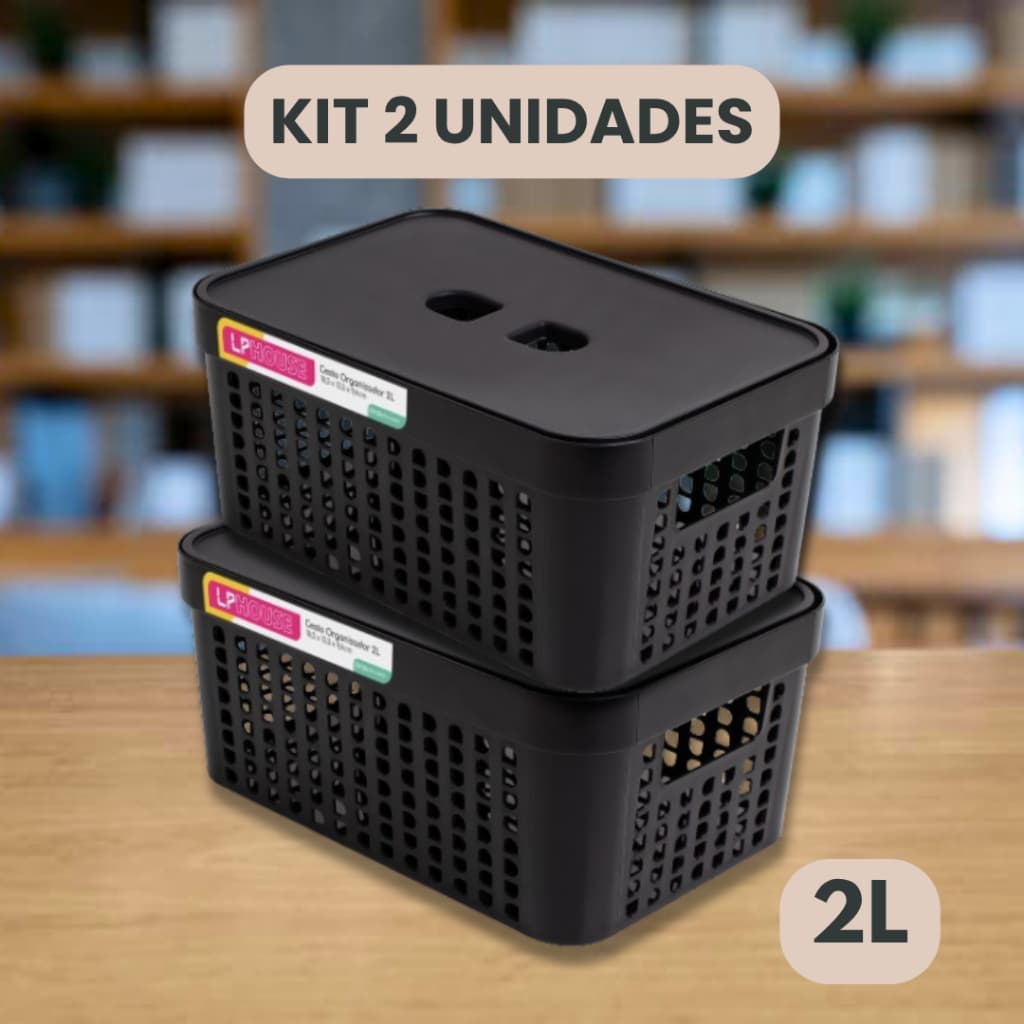 Kit 2 Cesto Organizador c/Tampa Rattan 2 litros Multiuso Ideal para armário e gavetas LP HOUSE