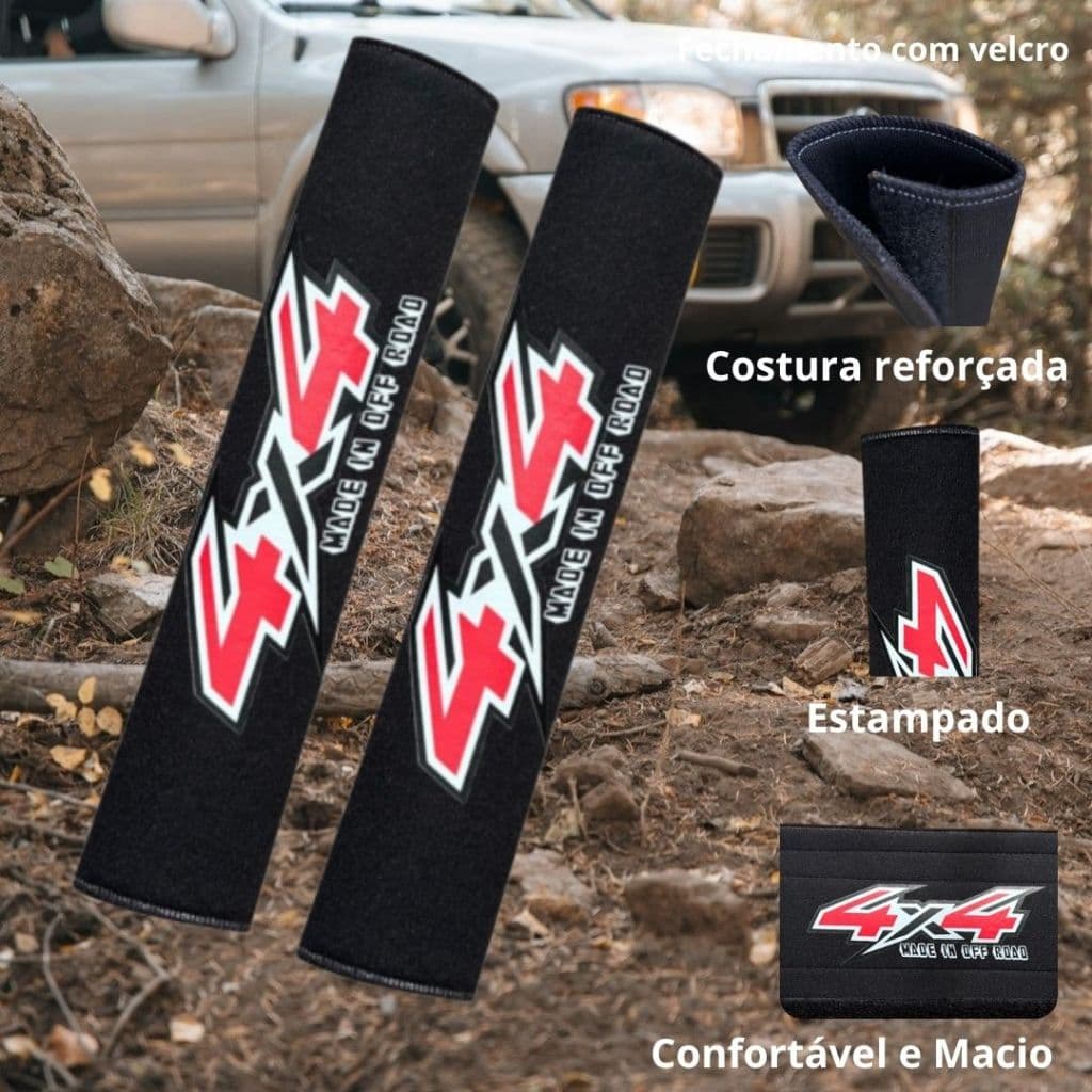 Protetor de Cinto Segurança Personalizado 4x4 Off-Road 28cm Adventure – Macio, Confortável e Estiloso para Carro
