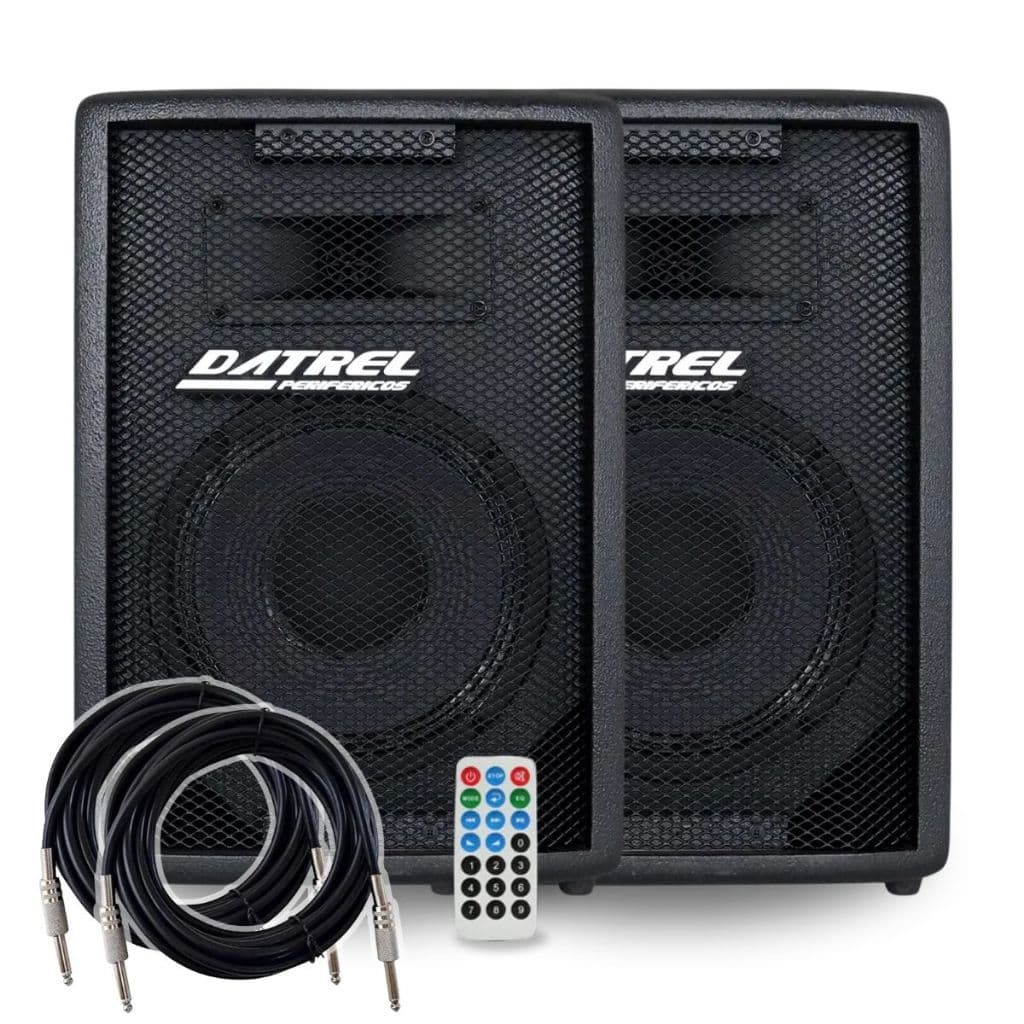 Kit 2 Caixas de Som Datrel 300w Watts RMS Ativa Passiva Profissional Acustica Audio Usb + Cabos P10