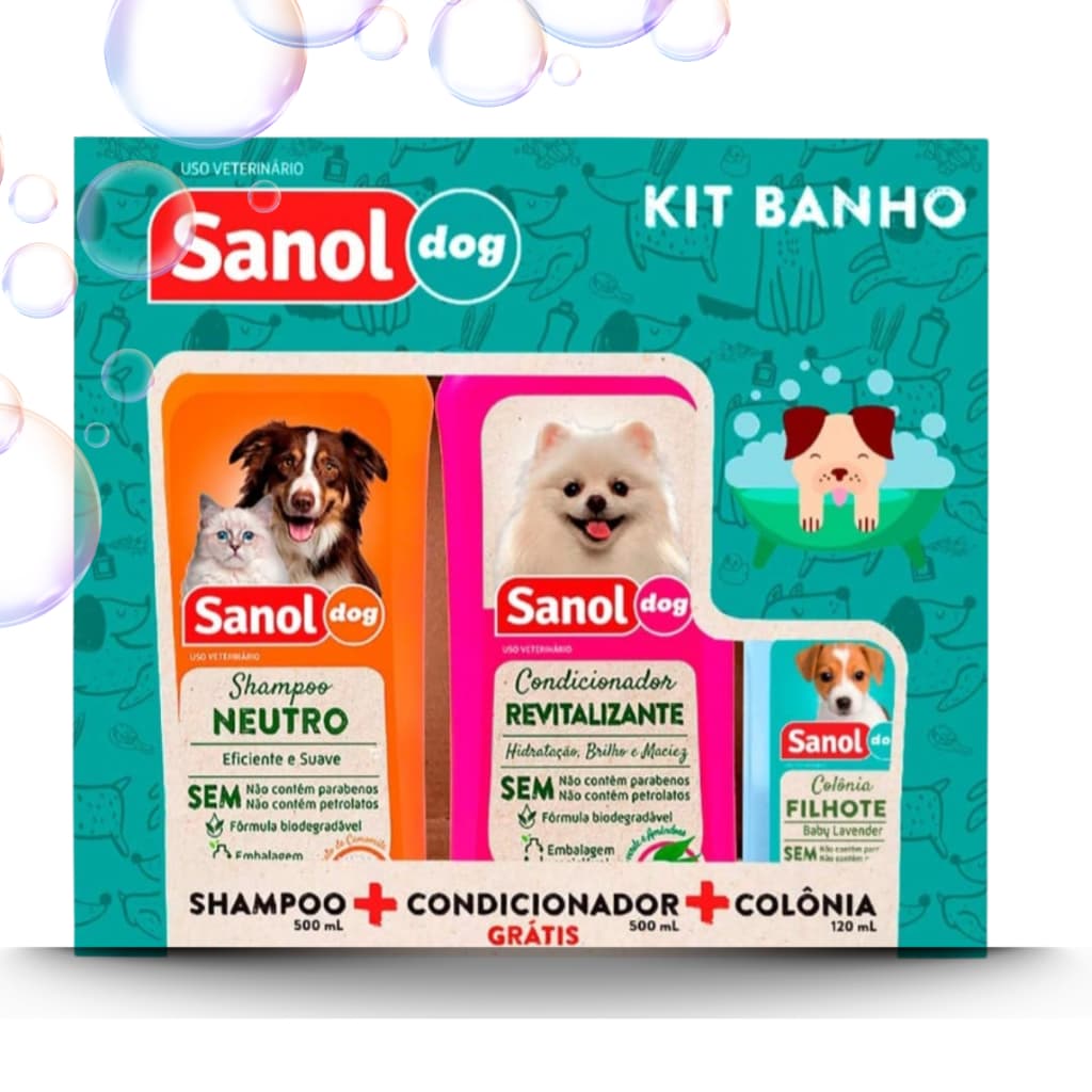 Kit Banho Sanol Dog com Shampoo,Condicionador e Colônia Grátis