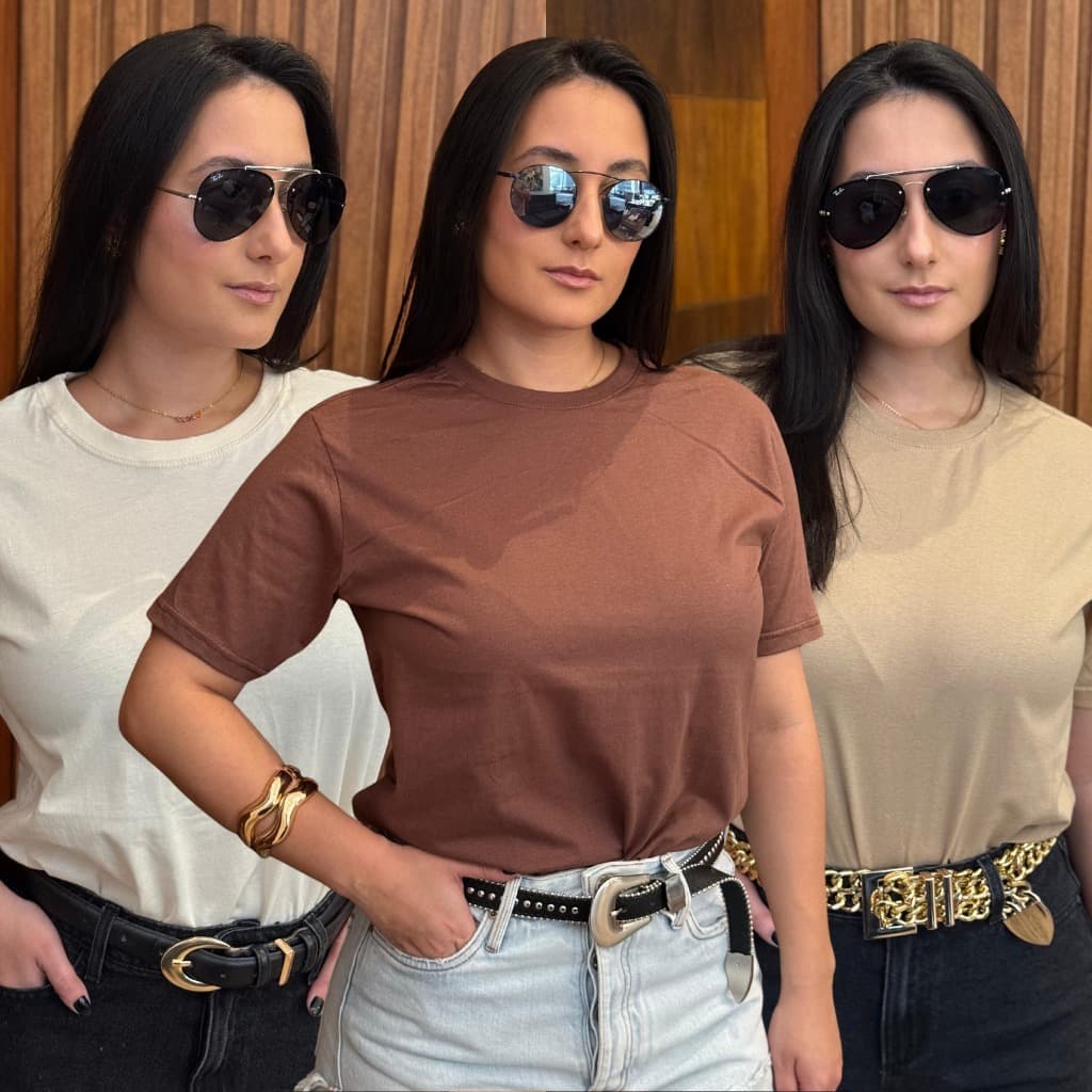 Kit 3 Camisetas Basícas Feminina T-Shirt Lisa 100% Algodão Promoção Gola Redonda - Promoção Frete Grátis Envio Imediato