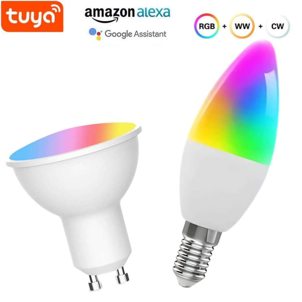 Lâmpada Inteligente GU10 ou E14 RGB Wi-Fi Spot Compatível com Alexa e Google App Tuya Smart Life