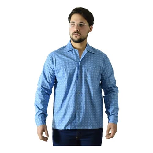 Camisa Masculina Algodão Xadrez azul claro