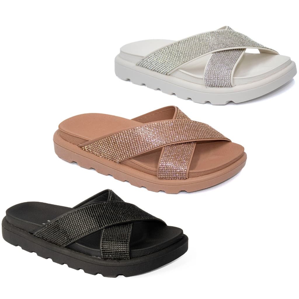 Sandália Vizzano Papete Rasteira Strass Tira Grossa 6459-122