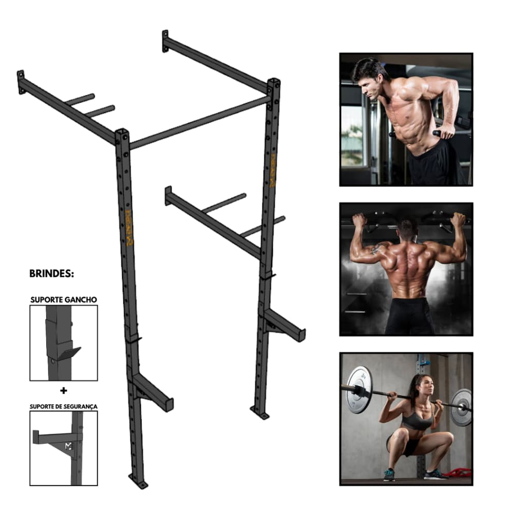 Power Rack Gaiola Funcional com Paralela e Suporte de Segurança Suporte Agachamento Supino Bara Fixa