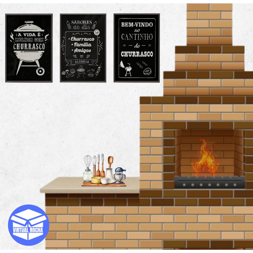 Kit 3 Quadros Decorativos Placas Mdf Cantinho do Churrasco Decoração Área Gourmet