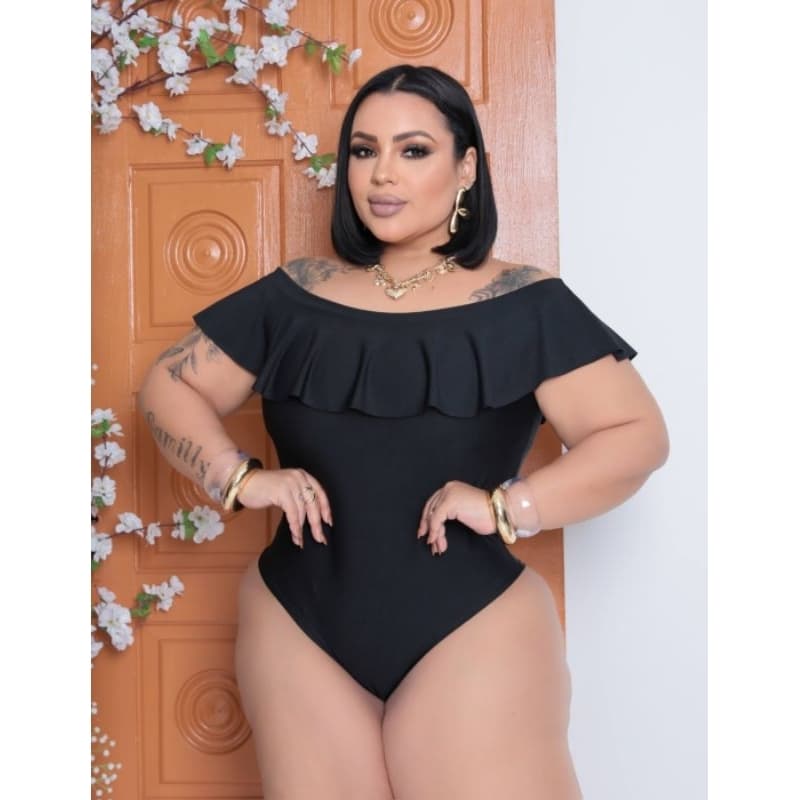 BODY FEMININO PLUS SIZE BABADO OMBRO A OMBRO BIQUÍNI BLUSAS