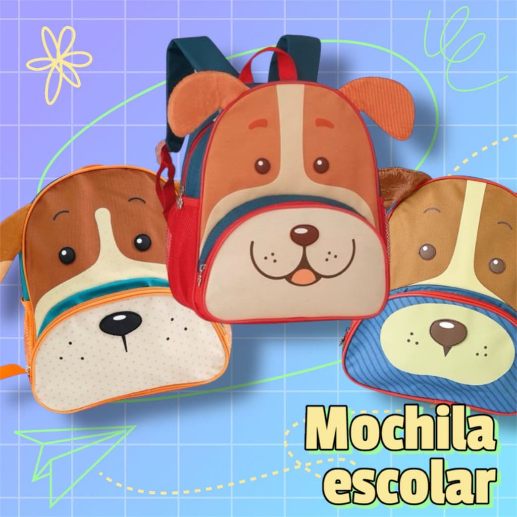 Mochila Infantil Cachorro – Escolar e Passeio | Alças Confortáveis, Bolsos Laterais, 10/17L Resistente