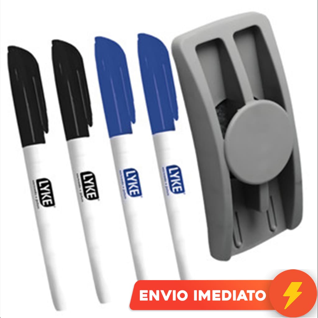 Kit 4 Canetas Marcadores + Apagador Com Suporte Porta Canetas Para Lousa Quadro Branco Stalo
