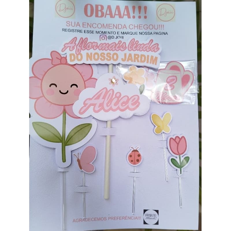 TOPO TOPPER DE BOLO JARDIM ENCANTADO, MESVERSÁRIO, ANIVERSARIO, JARDIM, FLORES