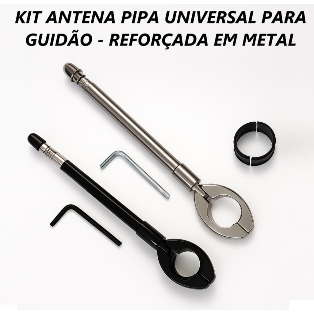 Antena Corta Pipa Universal Moto Guidao Retratil Cm65 Preta Cromada 7 estágios Brinde chave allen