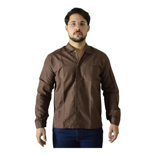 Camisa Marrom Escuro Masculino Confortável Casual Trabalho Resistente e Durável