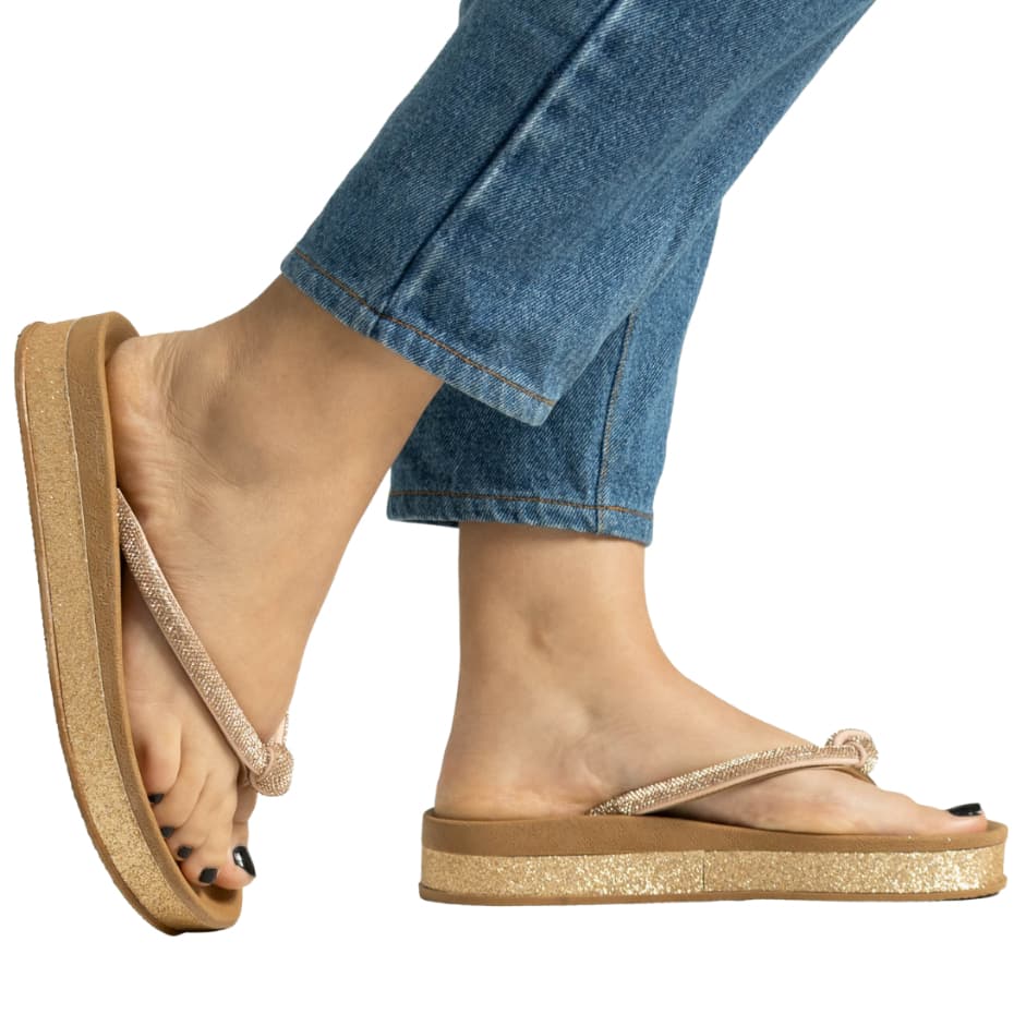 Sandália Tamanco Chinelo Plataforma Feminino com Brilho Conforto Anatômico e Design Elegante