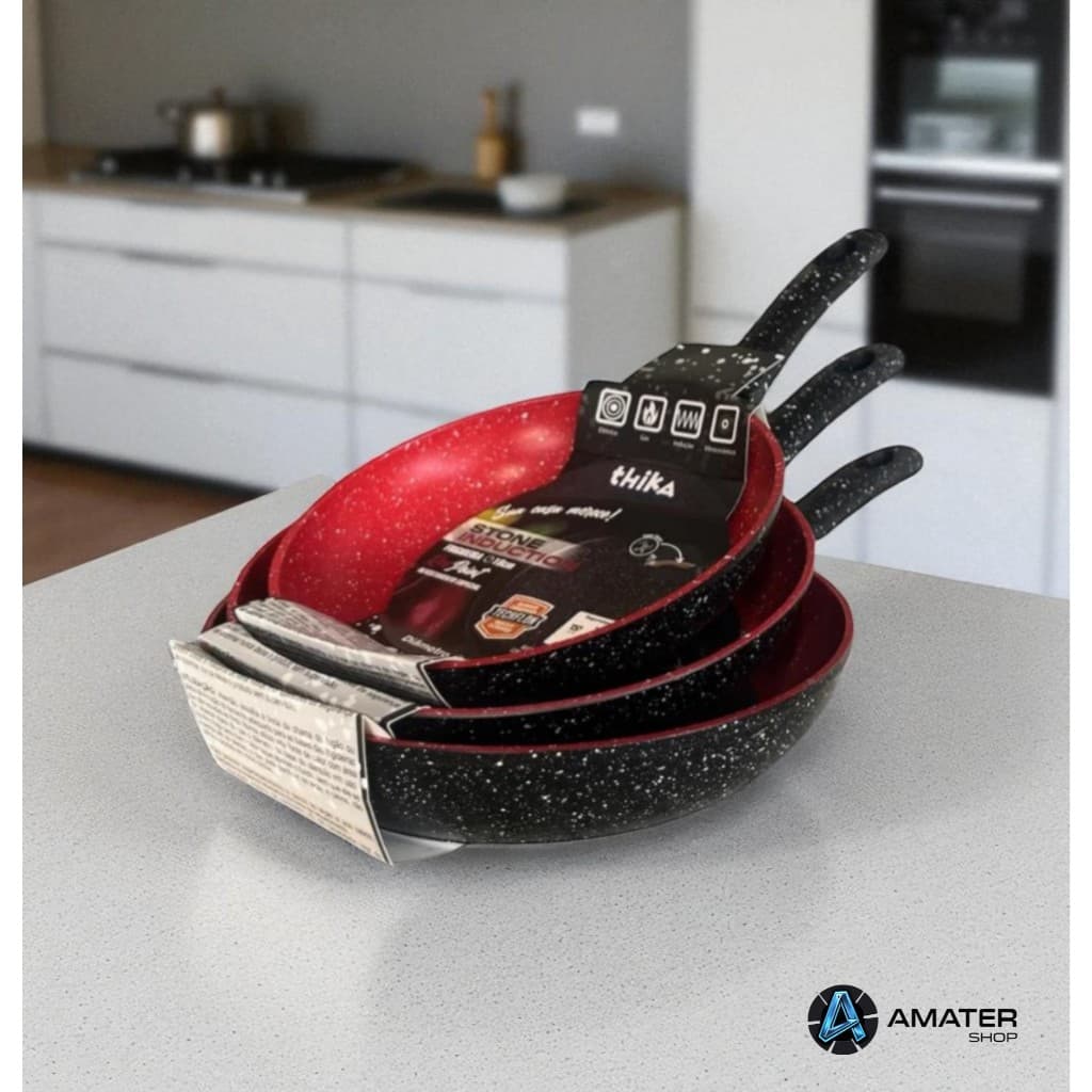 Kit 3 Frigideiras Antiaderente Indução Cooktop Gás Revestimento Especial 18, 22, 26 cm Vermelha
