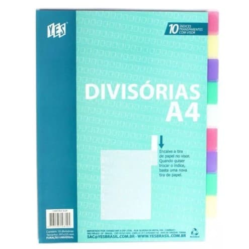 Divisória Para Fichário 10 Divisoes A4 - Visor Transparente Sortido Yes