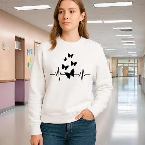 Moletom Careca Feminino Estampados Borboleta Coffee Coração Blusa de Frio Casaco de Inverno Suéter