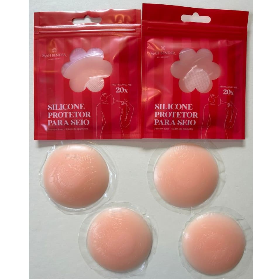 Kit com 2 Pares de Protetores de Seio Tapa Mamilo de Silicone Reutilizáveis Adesivos (Sem Cola no Mamilo) Cor Nude 6,5cm