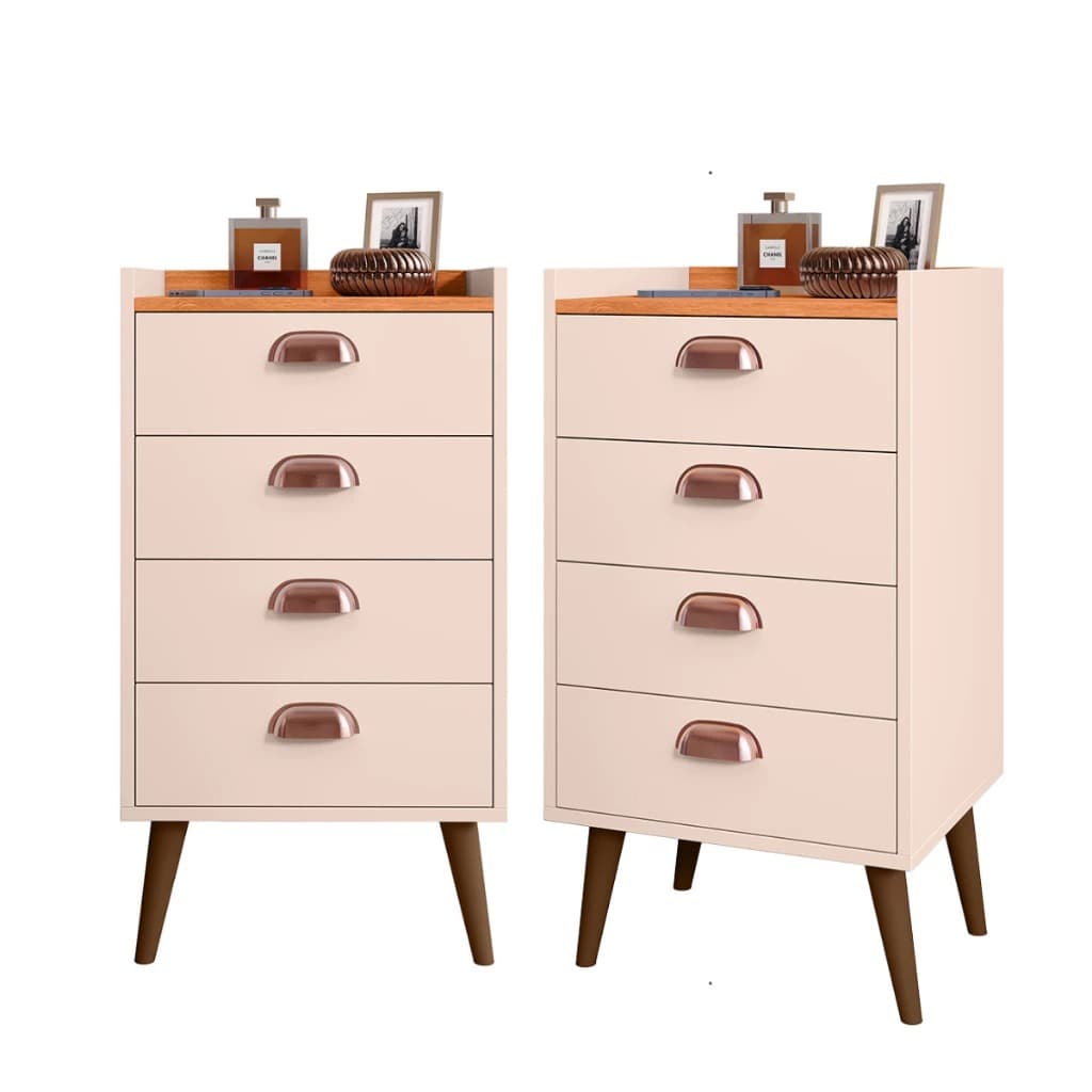 Kit 2 Mesas de Cabeceira Gaveteiro Monet Para Quarto Escritorio Multiuso Puxador Concha
