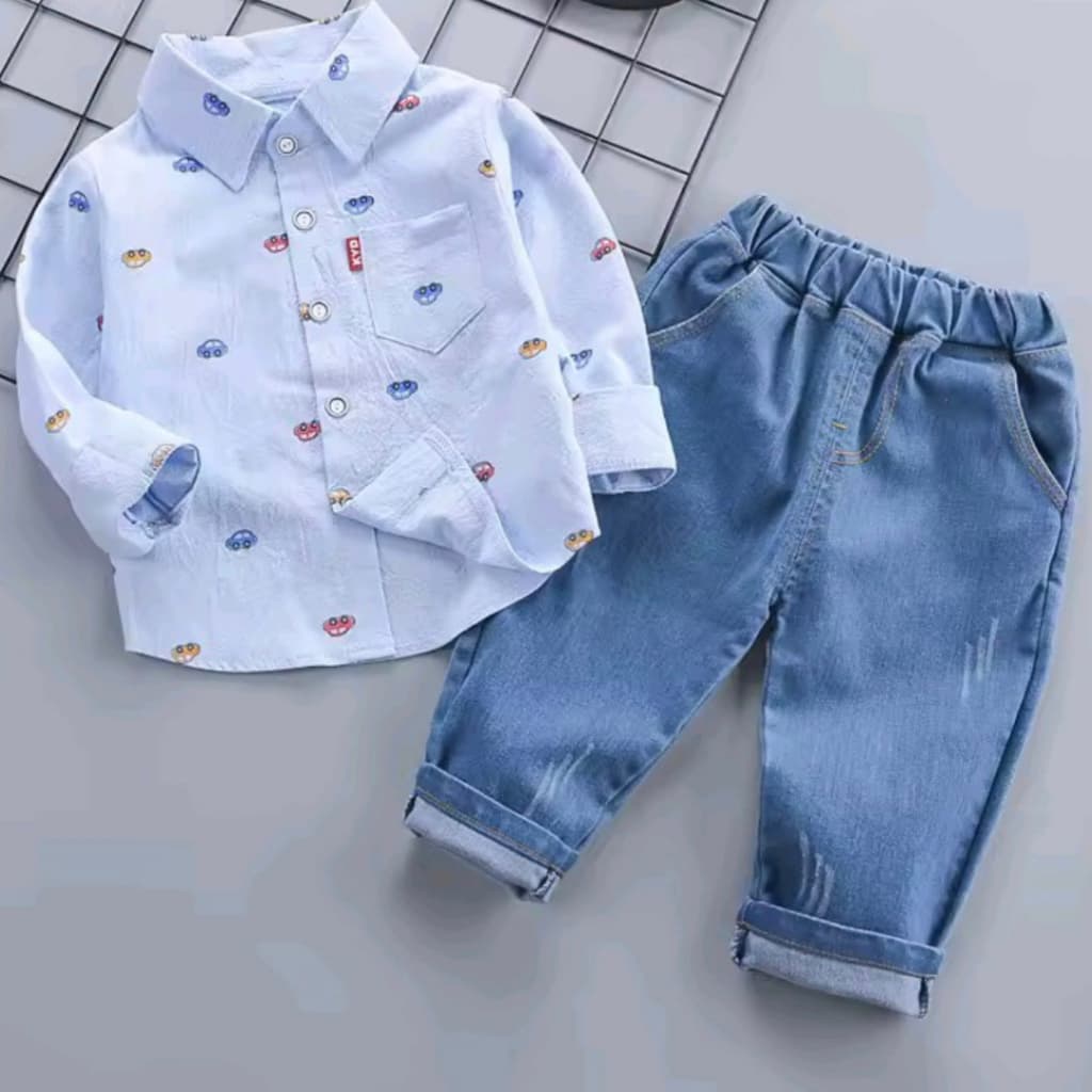 Roupa Conjunto social bebê menino infantil calça jeans jogger e camisa manga longa esporte fino 1-5