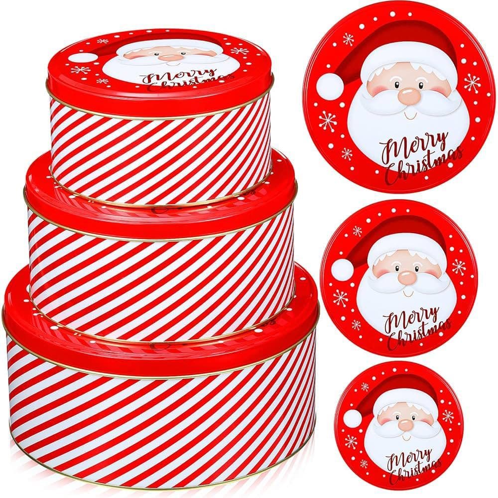 Kit Com 3 Latas De Metal De Natal Papai Noel Biscoito Gingerbread Bolachas Doces Natalinos
