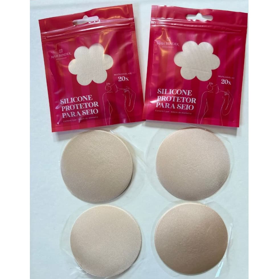 Kit com 2 Pares de Protetores de Seio de Silicone Reutilizáveis Auto-Adesivos (Sem Cola no Mamilo), Cor Nude, 8,6cm