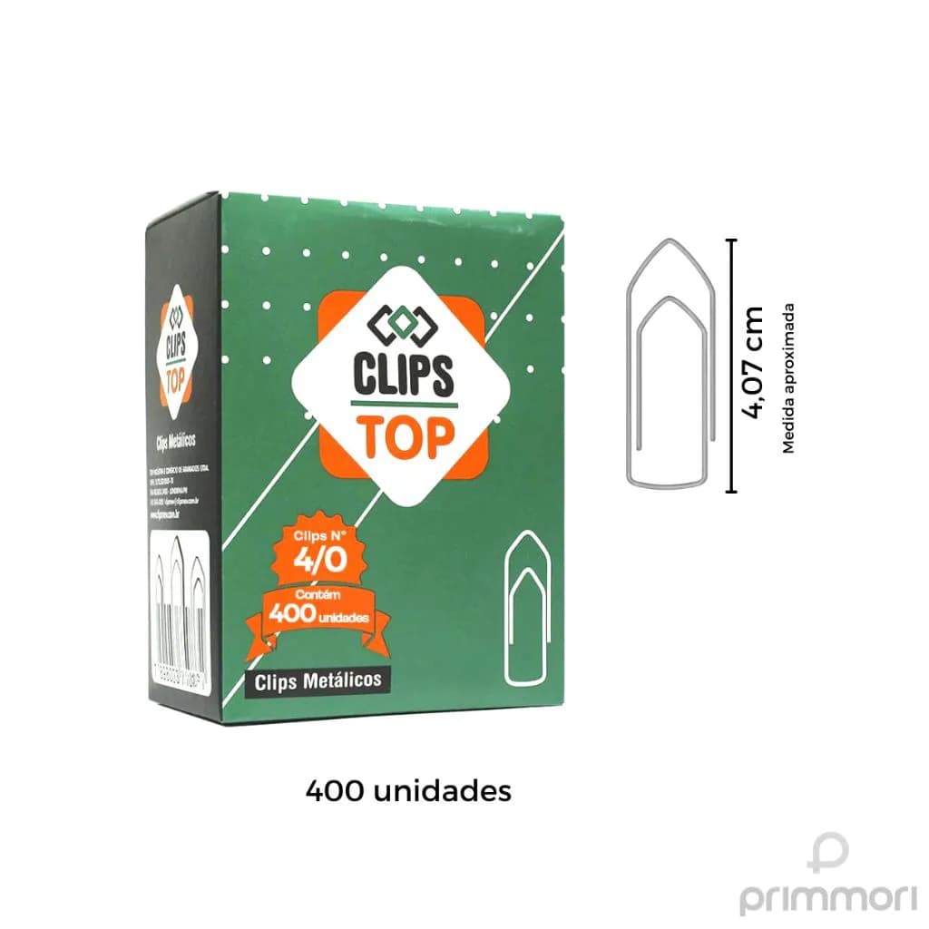 Caixa de Clips 4/0 com 400 Unidades | Metálico Níquelado | Organização de Papel