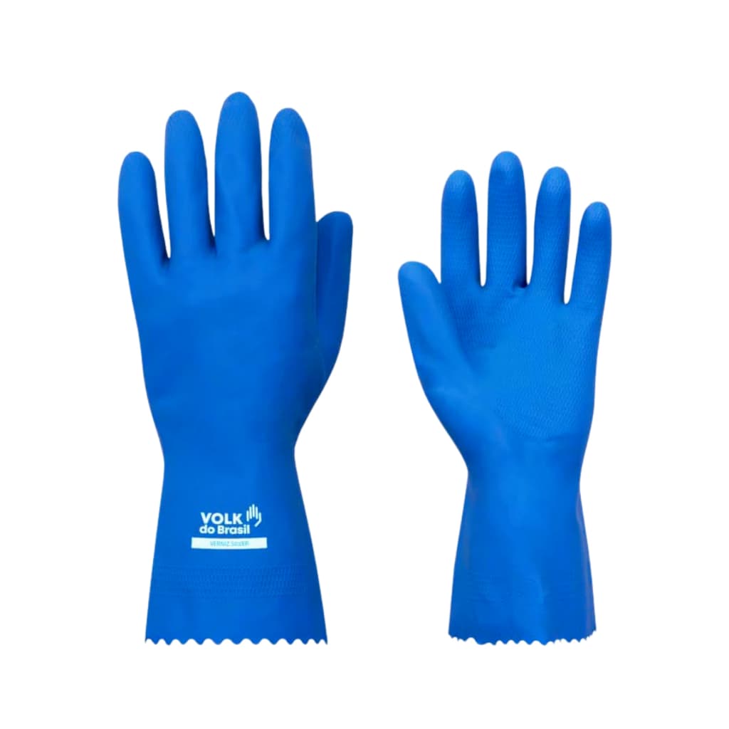 Luva de Proteção Látex Verniz Silver Azul Volk do Brasil Qualidade Resistente Durabilidade