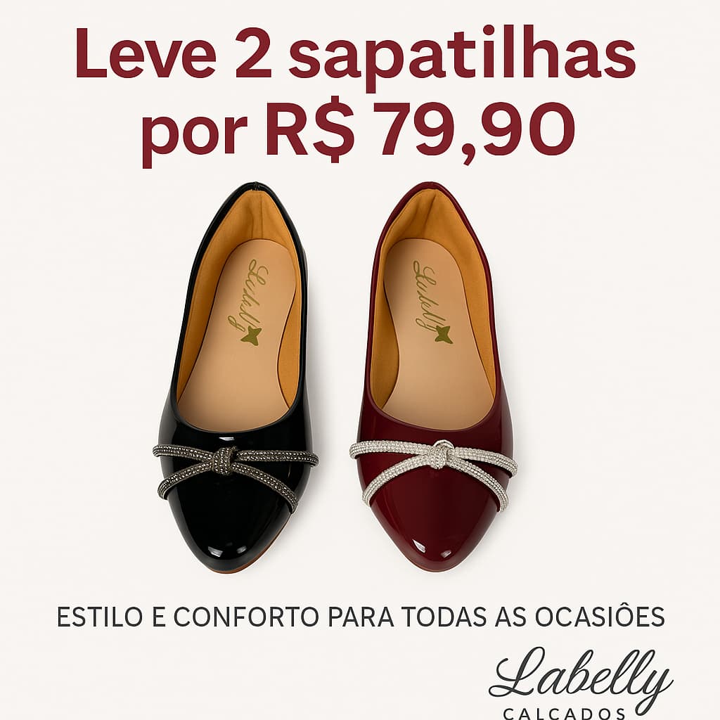 Kit 2 Sapatilhas Femininas Bico Fino Laço Strass Confortável 34 ao 40