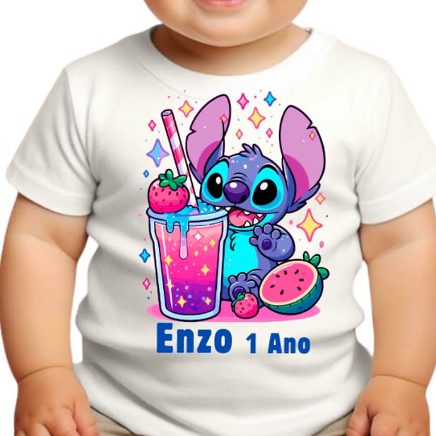 Camiseta Infantil Stitch Camisa Blusa Aniversario Festa Personalizado Havai Desenho Animado Criança