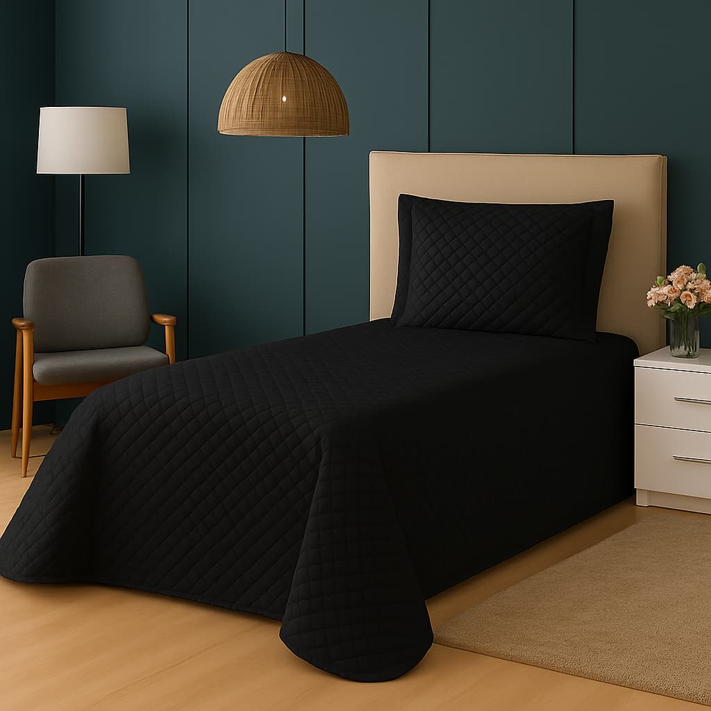 Jogo de Cama Cobre-leito Colcha 2 Peças Preto Solteiro Promoção