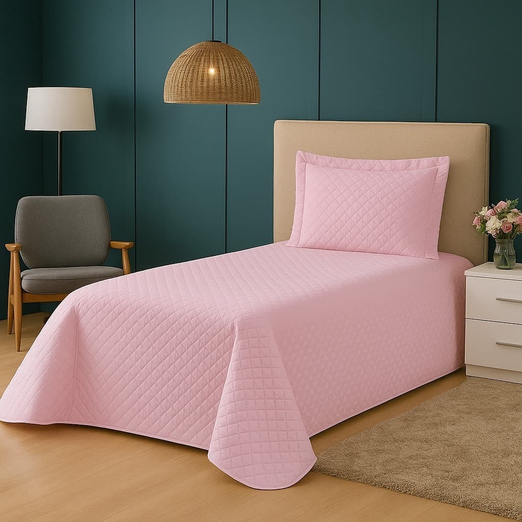 Kit Colcha Cobre-leito2 Peças Rosa Solteiro Promoção