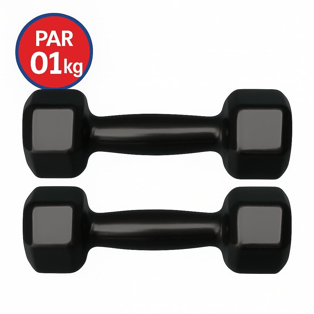 Par de Halteres Emborrachados Sextavados 1kg – Preto, Antiderrapante, Ideal para Musculação e Treinos em Casa