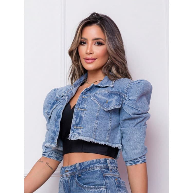 Jaqueta Jeans GROPED. Manga Bufante, 3/4Manga Na moda em 2025, este casaco é feito de 100% algodão e não tem elasticidad