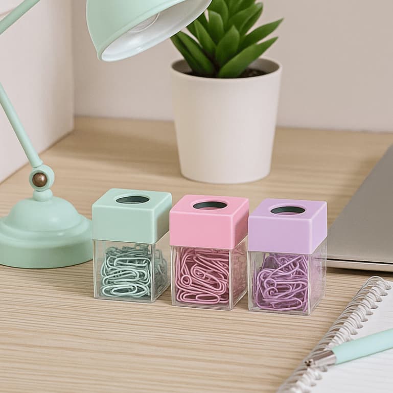 Porta Clips Magnético C/60UN Clipe Prendedor Colorido De Papel Tom Pastel
