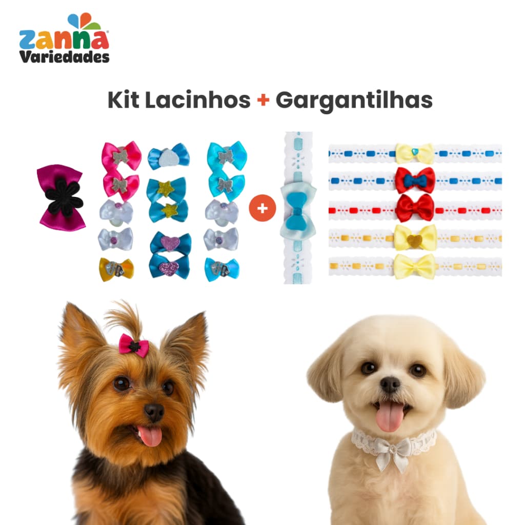 Kit Lacinhos e Gargantilhas Pet Variado – 25, 50 ou 100 Unidades Para Groomer, Banho e Tosa