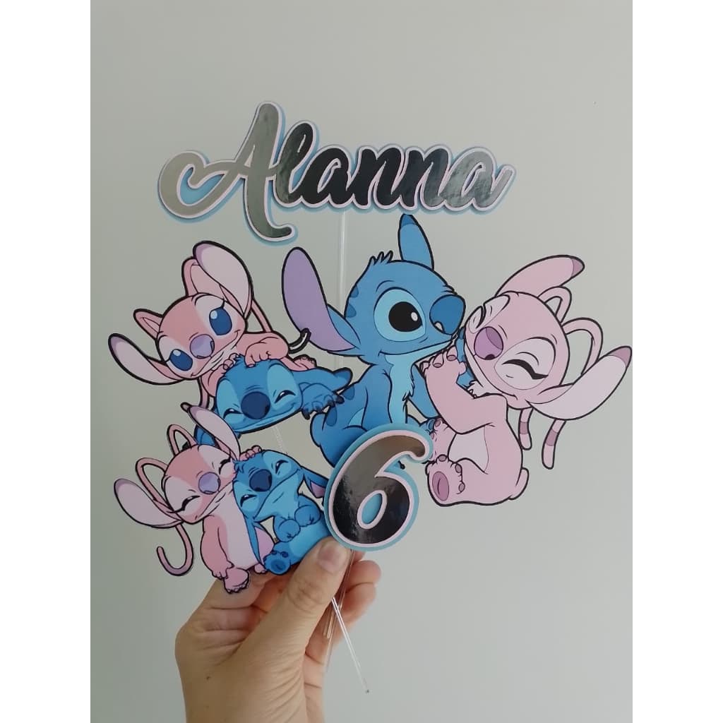 Topo de Bolo Personalizado Stitch e Angel – Nome e Idade