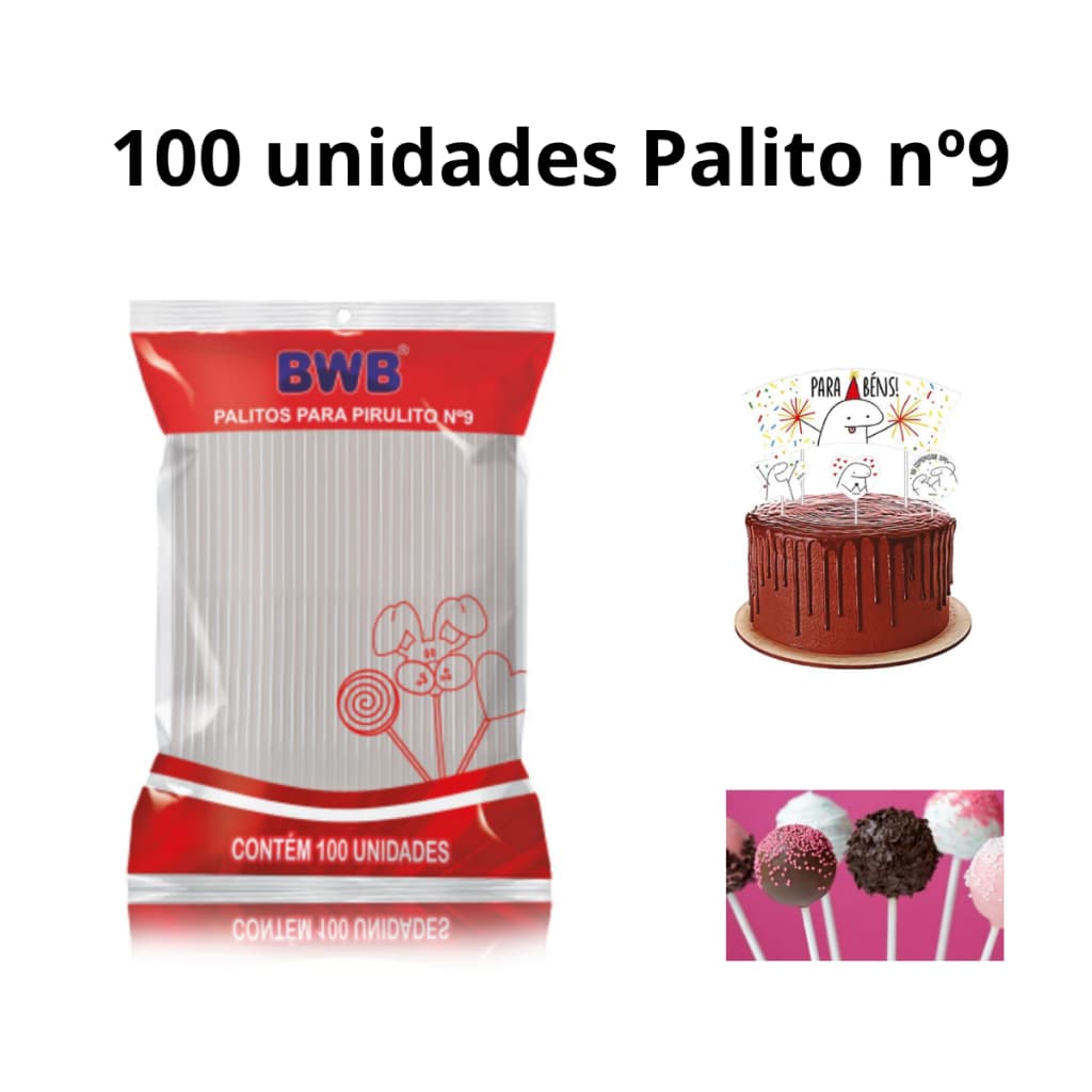 100 Palitos Para Pirulito Tubo Pet N.9 BWB Artesanato Vela de Biscuit Cake Pop Topo de Bolo Topper