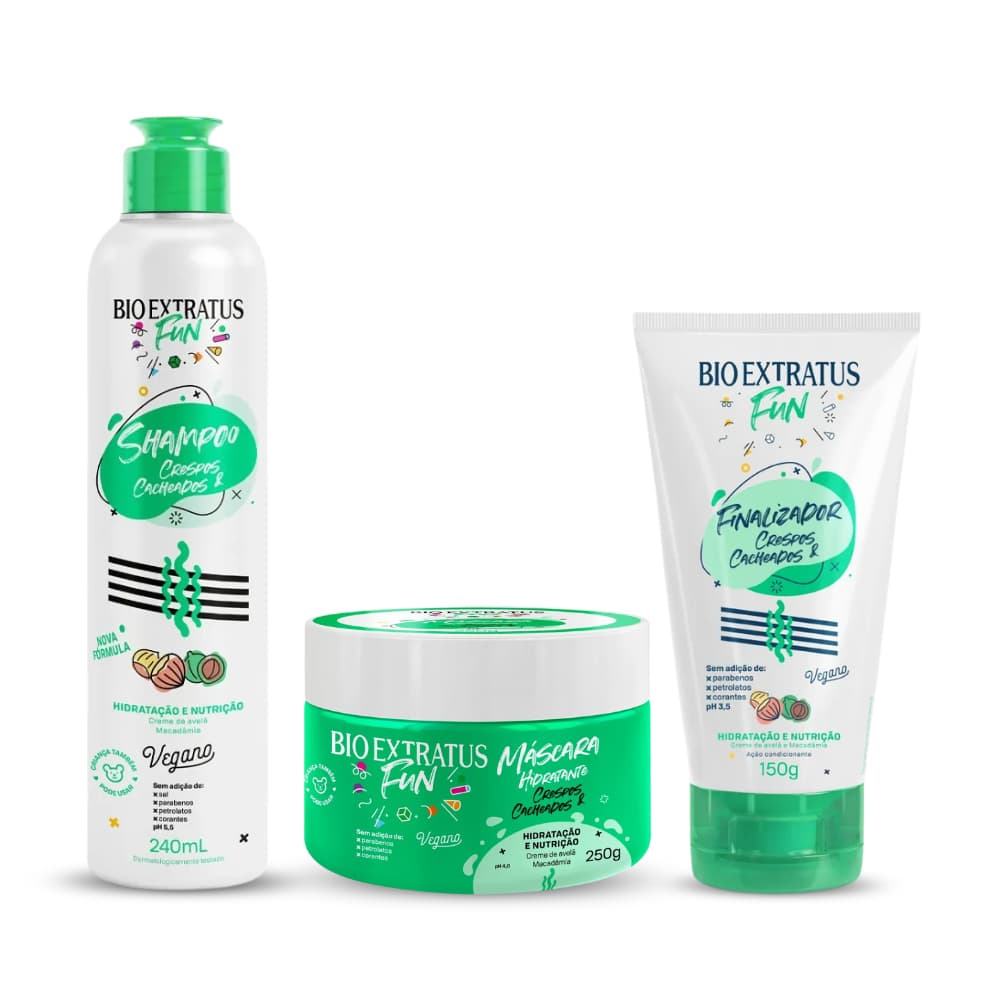 Kit Shampoo Máscara  e Finalizador Fun Crespos e Cacheados Bio Extratus