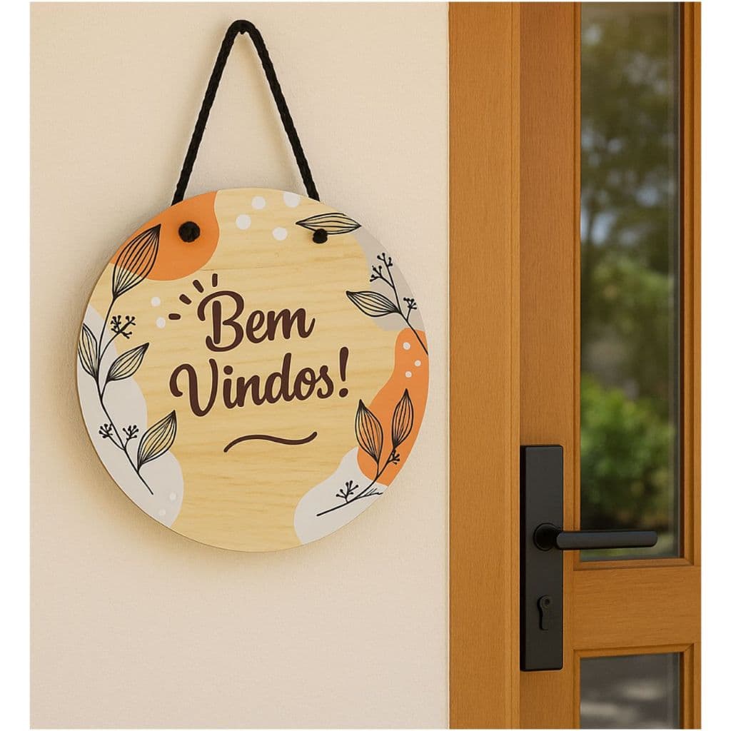 Placa Decorativa redonda Seja bem vindo 18x18 MDF