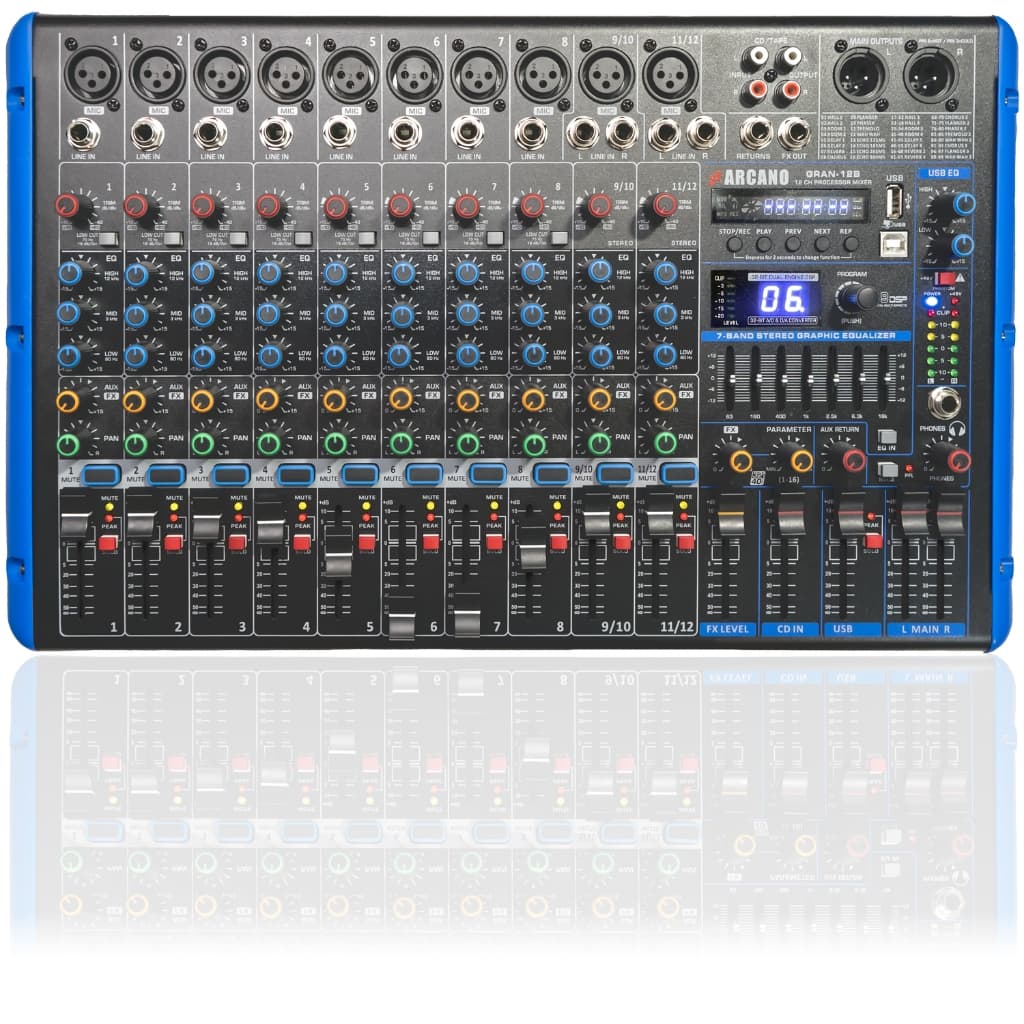 Mesa de som amplificada Arcano GRAN-12B EQ efeitos 1200W RMS