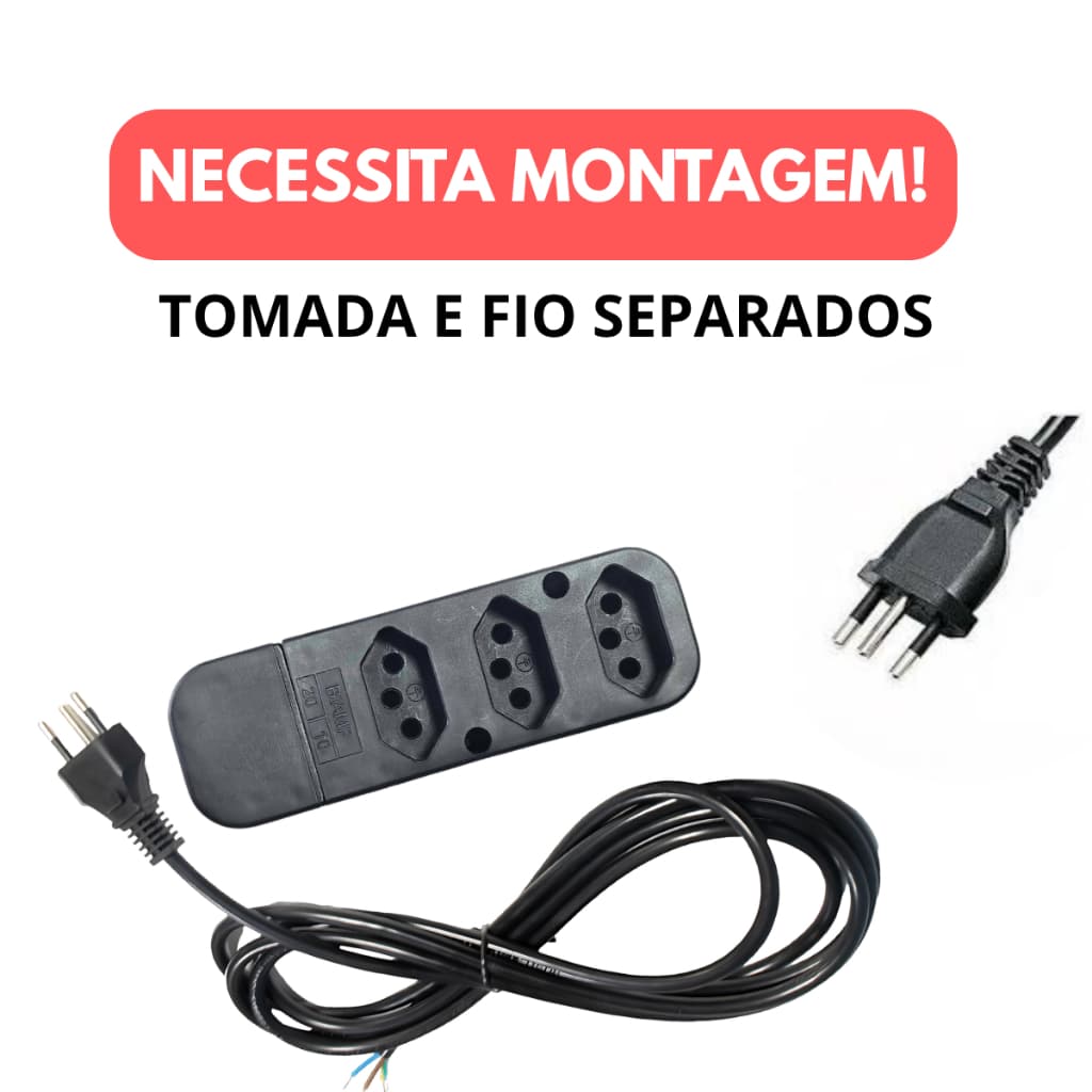 Tomada 3 Pinos  10A/2200W Com Cabo  1M, 2M OU 3M LUMX3