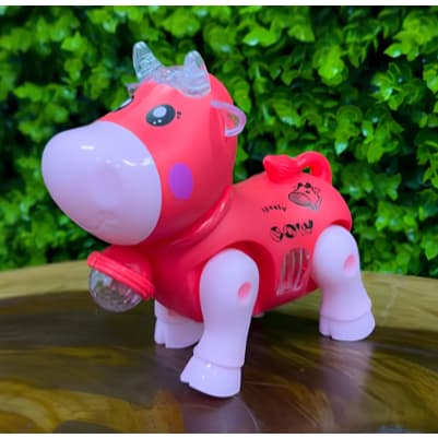🐄 Vaca de Brinquedo com Luzes LED e Som ✨ | Acompanha Cordinha 🎶🔋