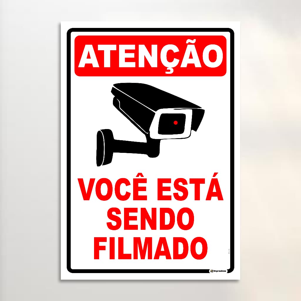 Placa Atenção Você Está Sendo Filmado PVC 14x19cm Aviso Segurança Câmeras Monitoramento Comércio Residência