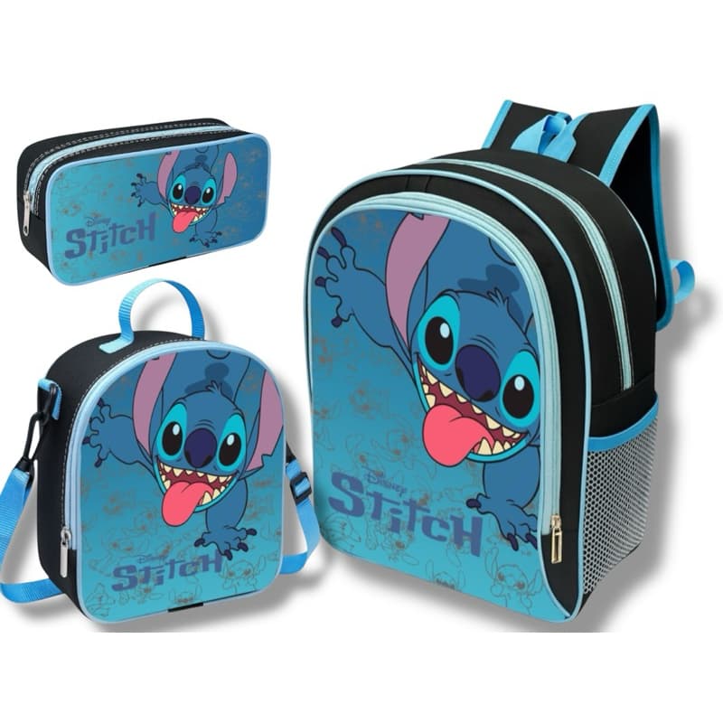 Kit Escolar Infantil Stitich Lancheira térmica + Estojo Mochila Forro interno