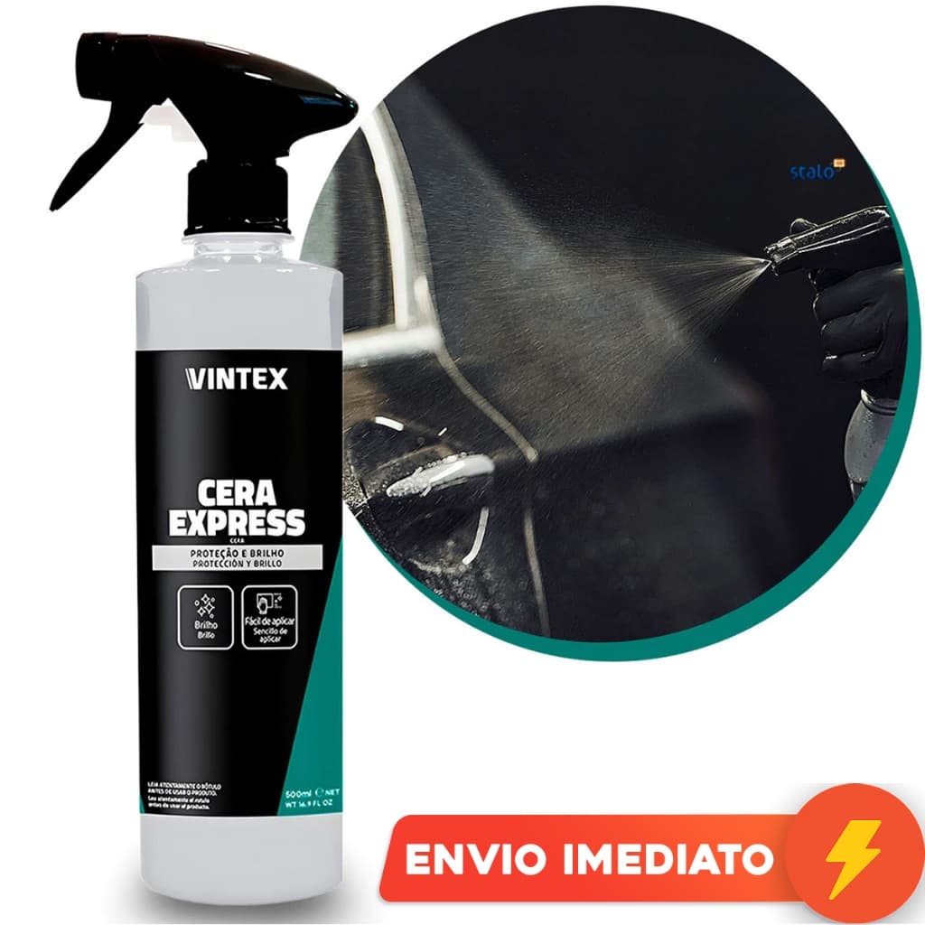 Cera Express Líquida Spray Vintex Carnaúba Não Abrasiva Silicone Multiuso Pintura Vidros Parachoque Alto Brilho