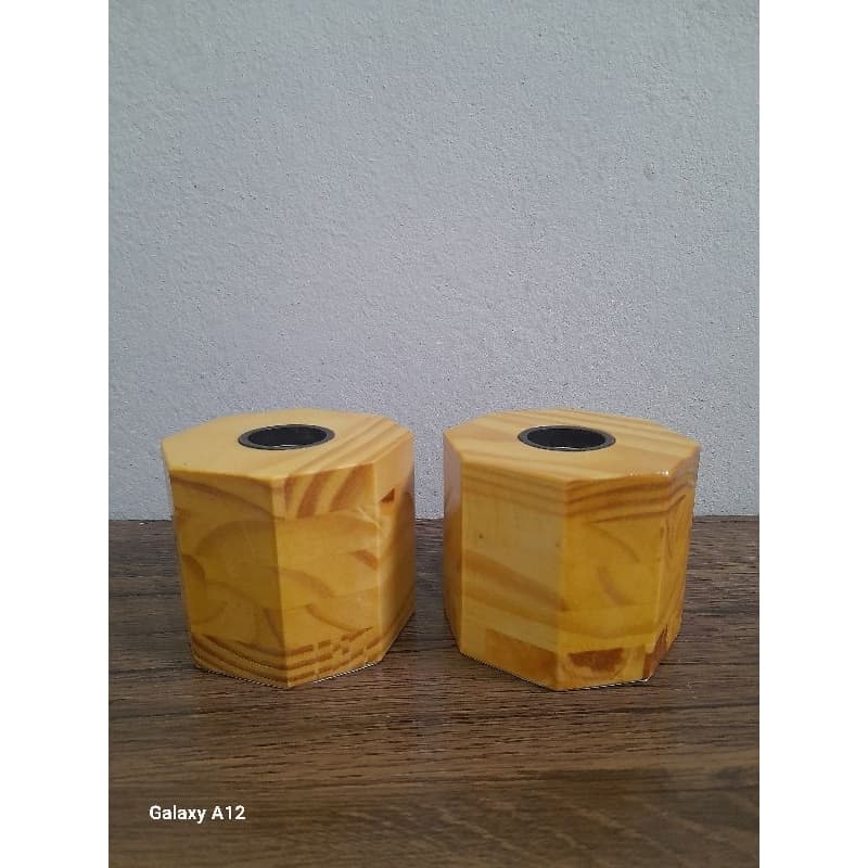 kit 2 luminária abajur 8 lados madeira pinus invernizado