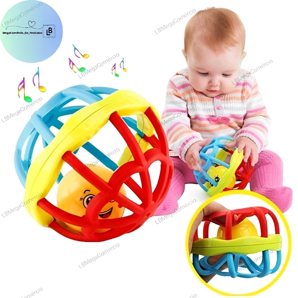 Brinquedo De Bebe Chocalho Bolinha Mordedor De Silicone Bebê Baby Ball Macio Interativo Sensorial