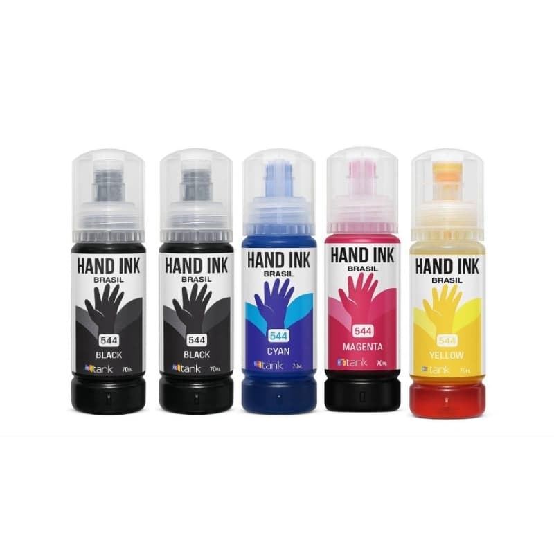 kit 5 Tinta T544  corante HAND INK BRASIL compatível com linha de impressoras eco tank L1110, L3150, L3110 ,L5190, L3250